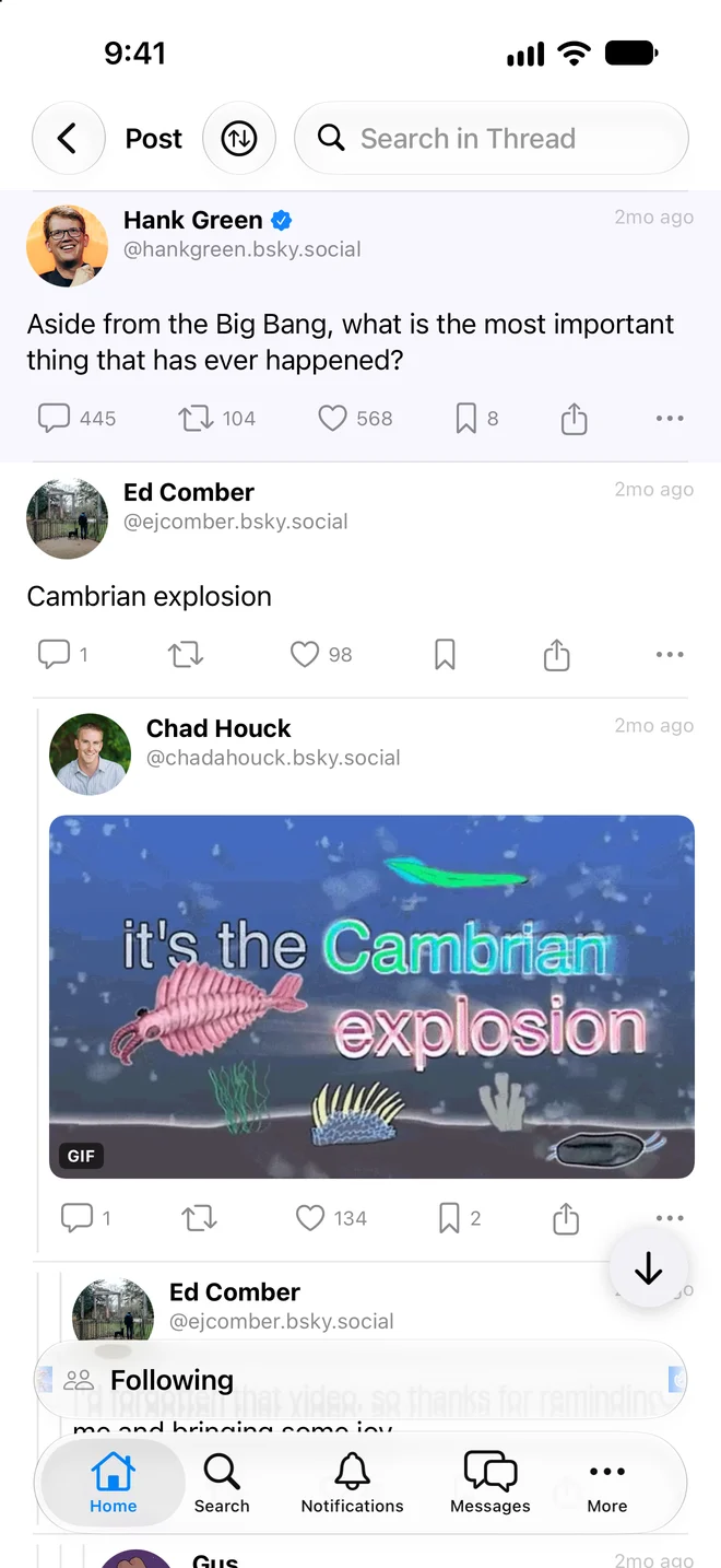 A thread in Bayou with nested replies.